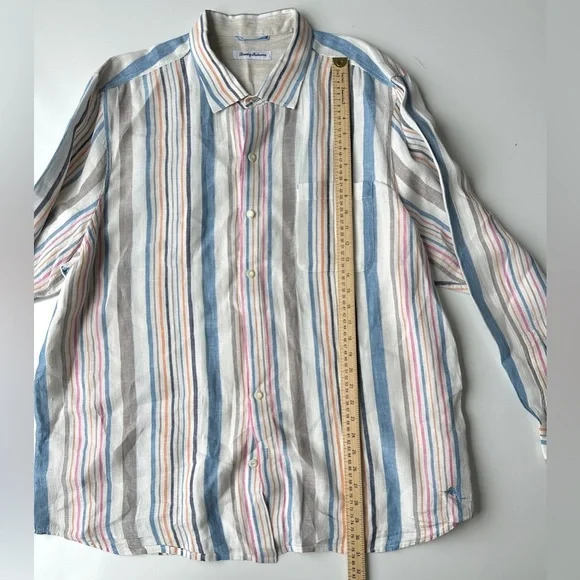 Tommy Bahama Striped 100% Linen Long Sleeve Textured Button Up Shirt Men’s XXL - Picture 4 of 8